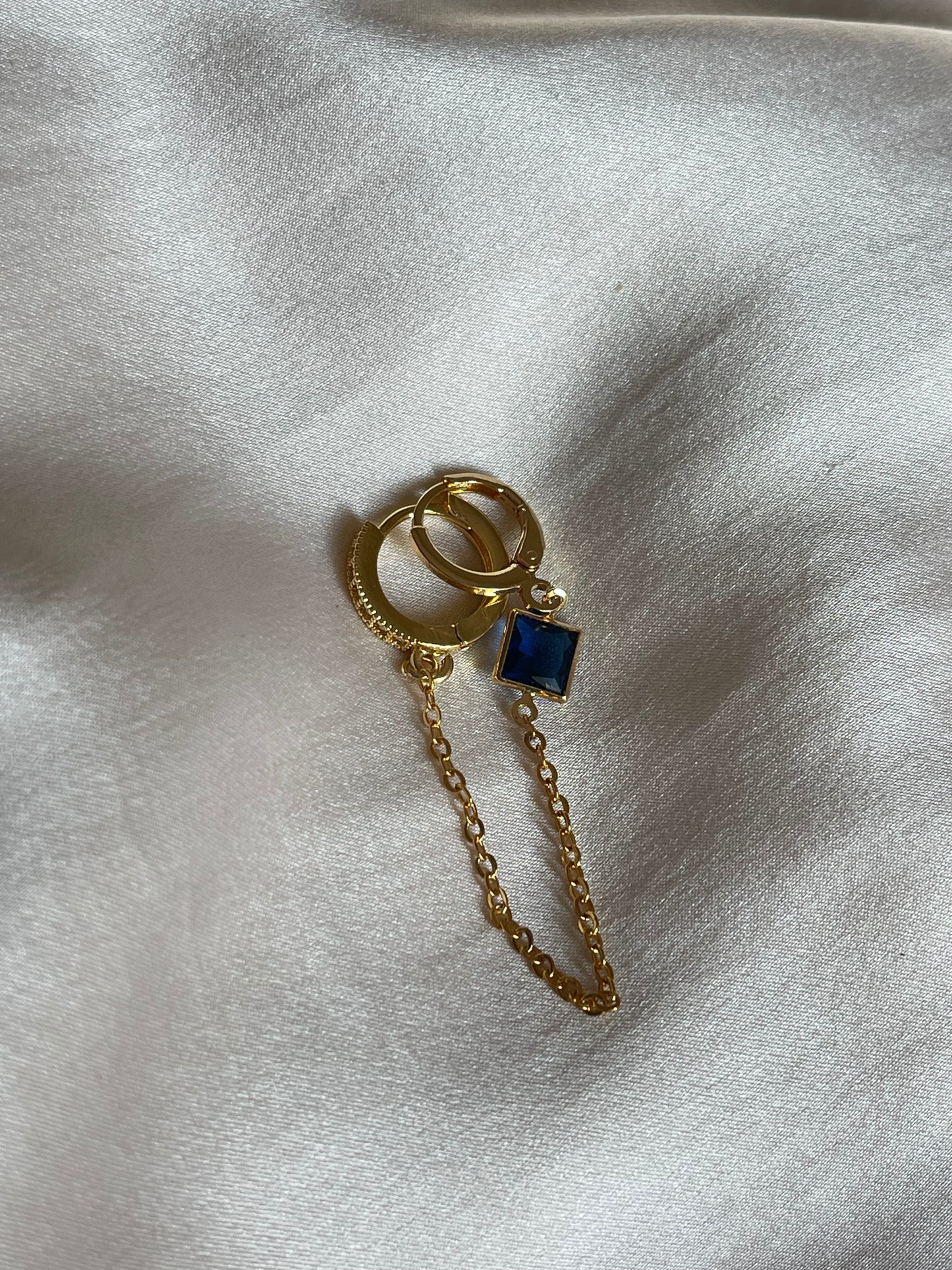 Navy Blue Connected Earrings (Gold Plated)
