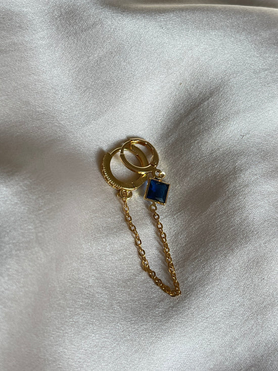 Navy Blue Connected Earrings (Gold Plated)