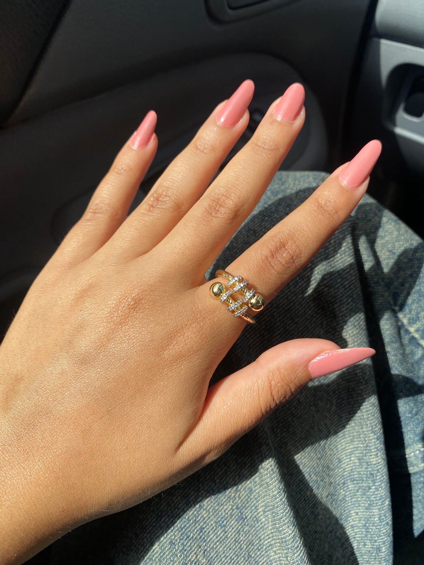 Crystal Twisted Gold Plated Ring