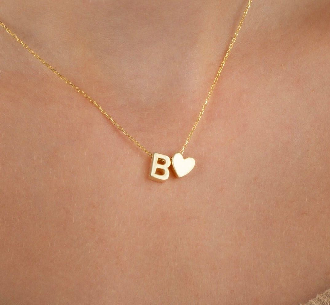 Heart Initial Necklace- Stainless Steel