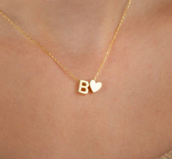 Heart Initial Necklace- Stainless Steel