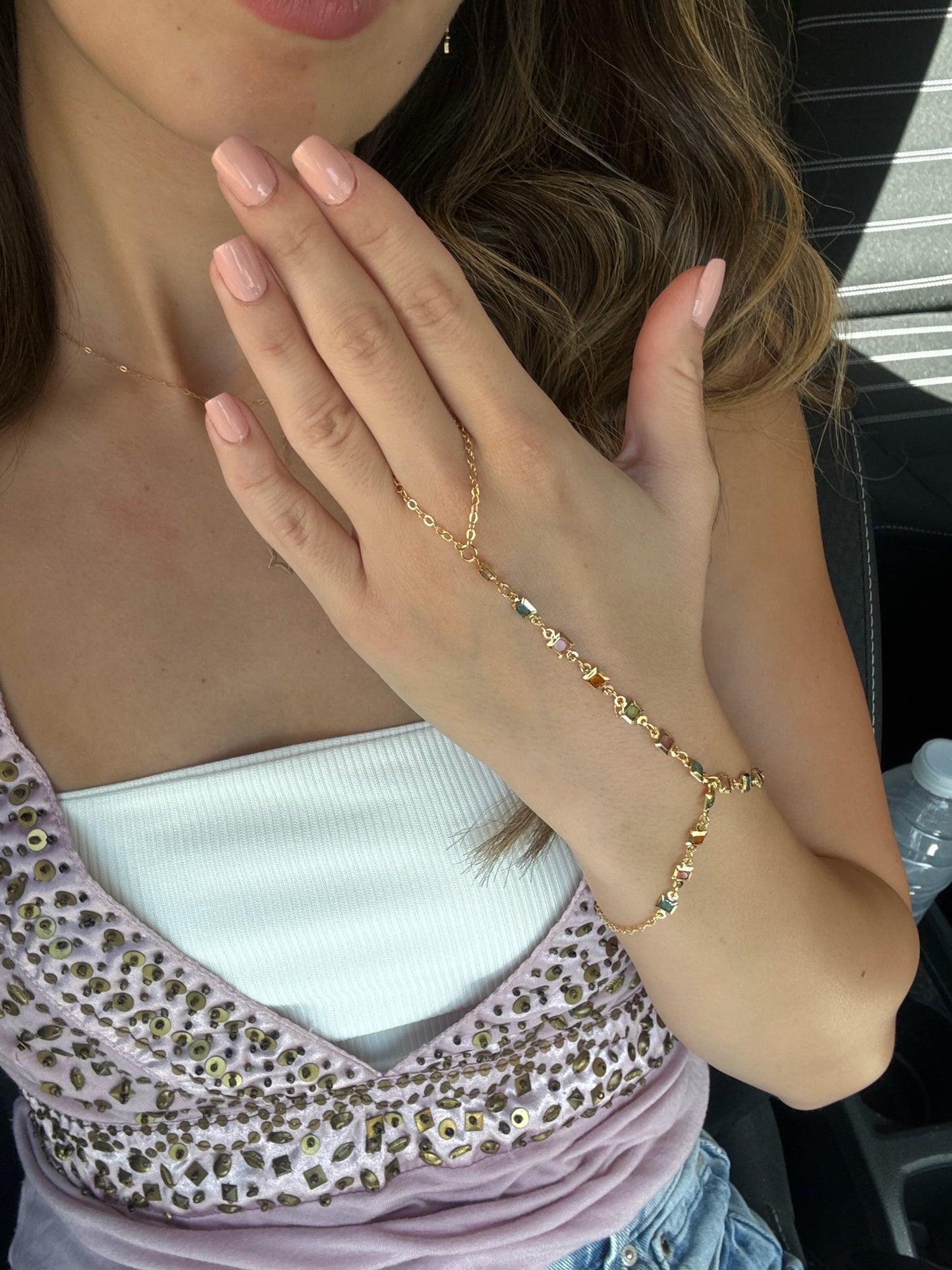Colorful Stones Hand Chain 2.0 (gold plated)