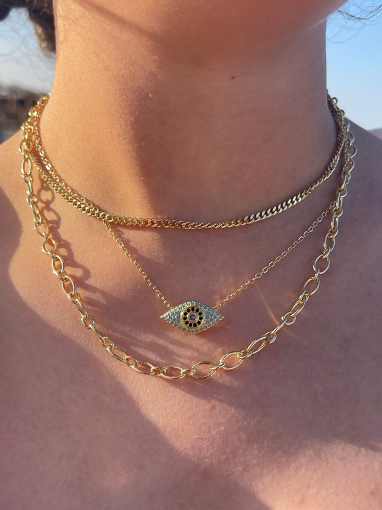 Evil Eye Triple Chain Necklace (Gold Plated)