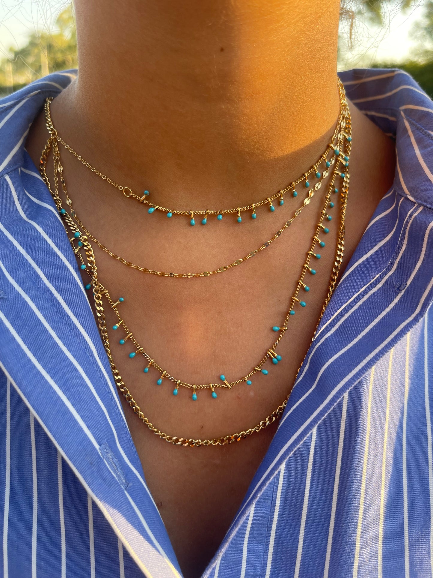 Layered Blue Stones Necklace (Stainless Steel)