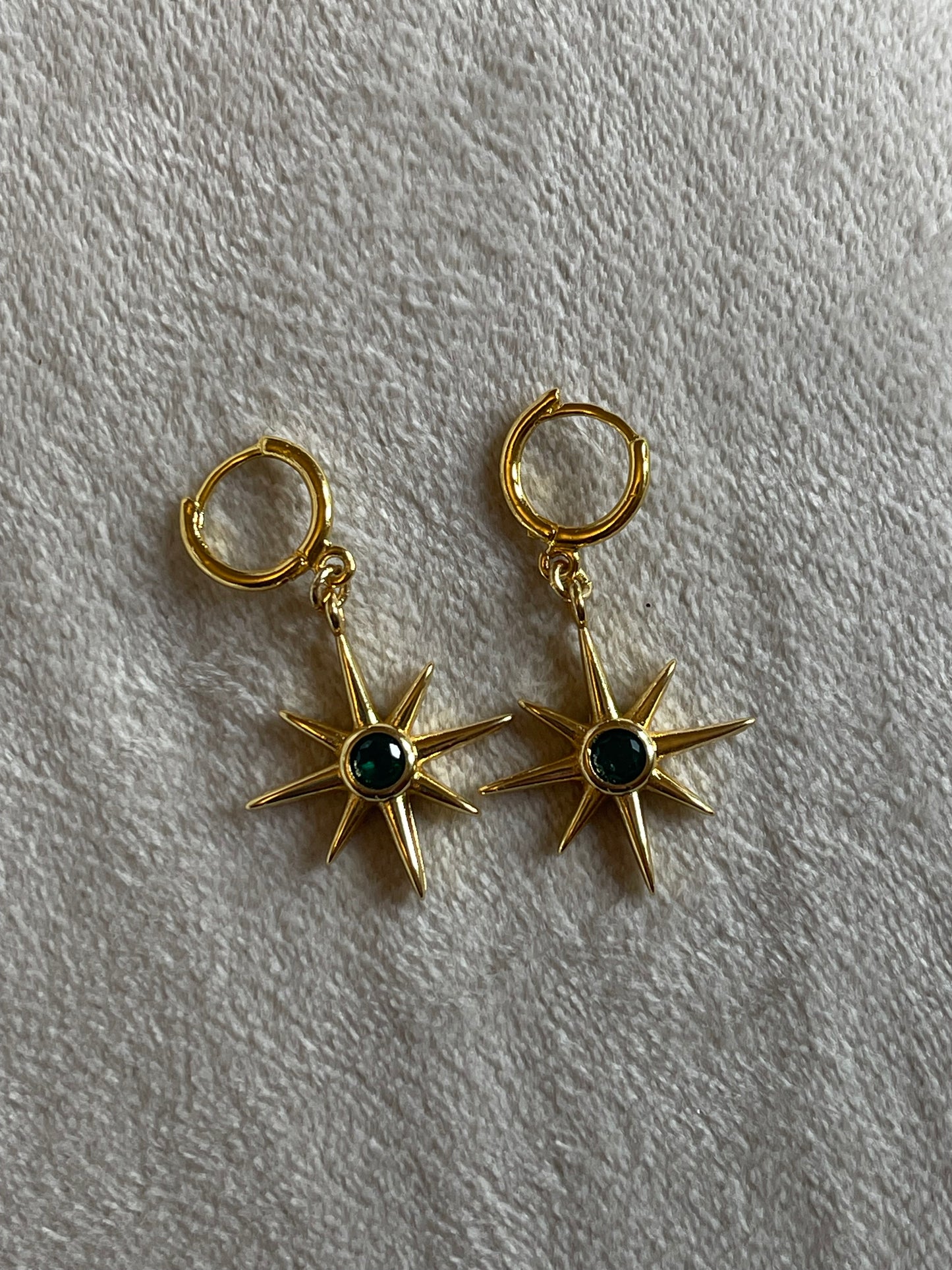 Emerald Star Dangle Hoops (Gold Plated)