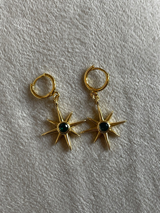 Emerald Star Dangle Hoops (Gold Plated)