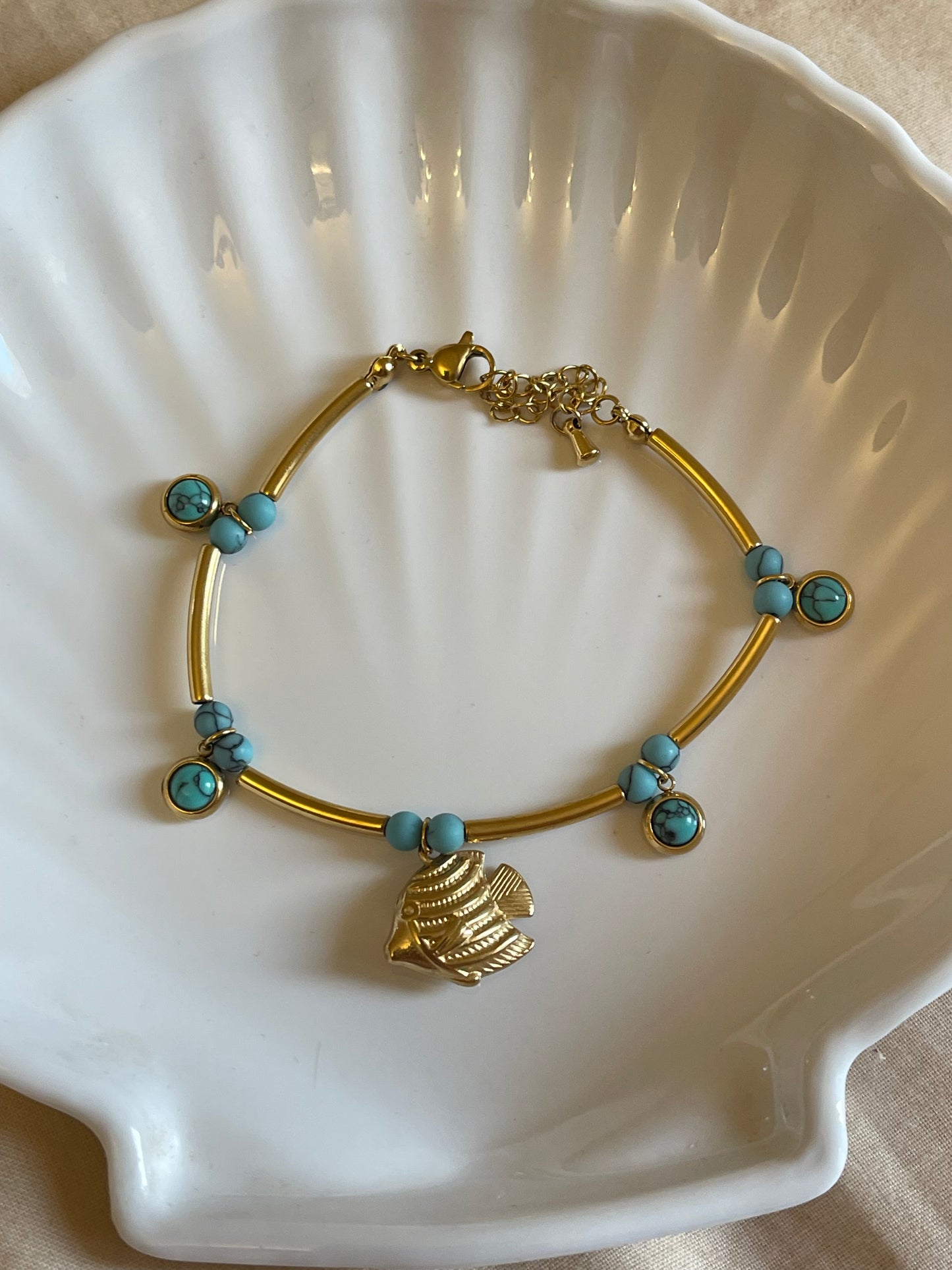 Blue Stones Fish Bracelet (Stainless Steel)