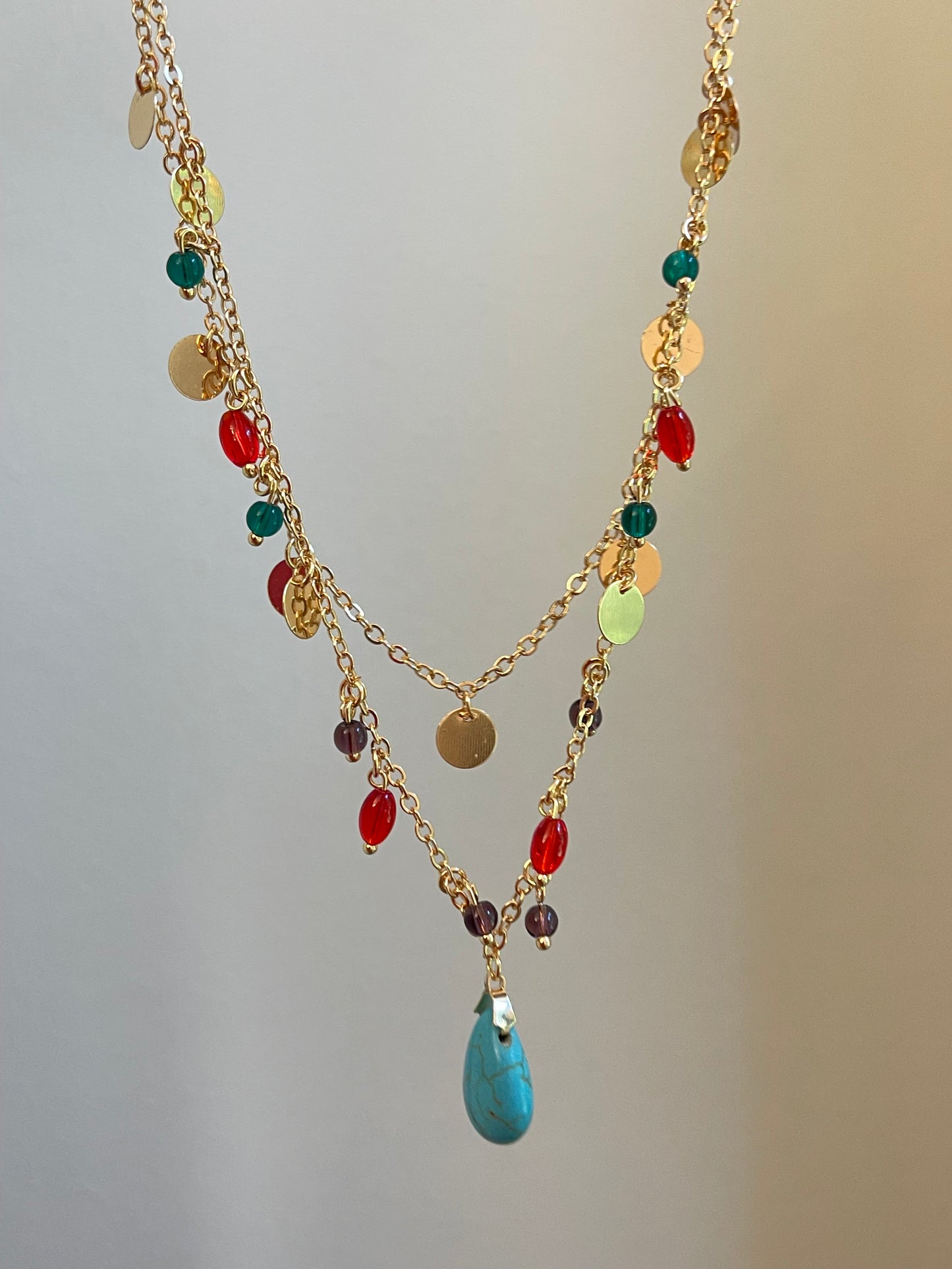 Layered Colorful Stones Necklace (Gold Plated)