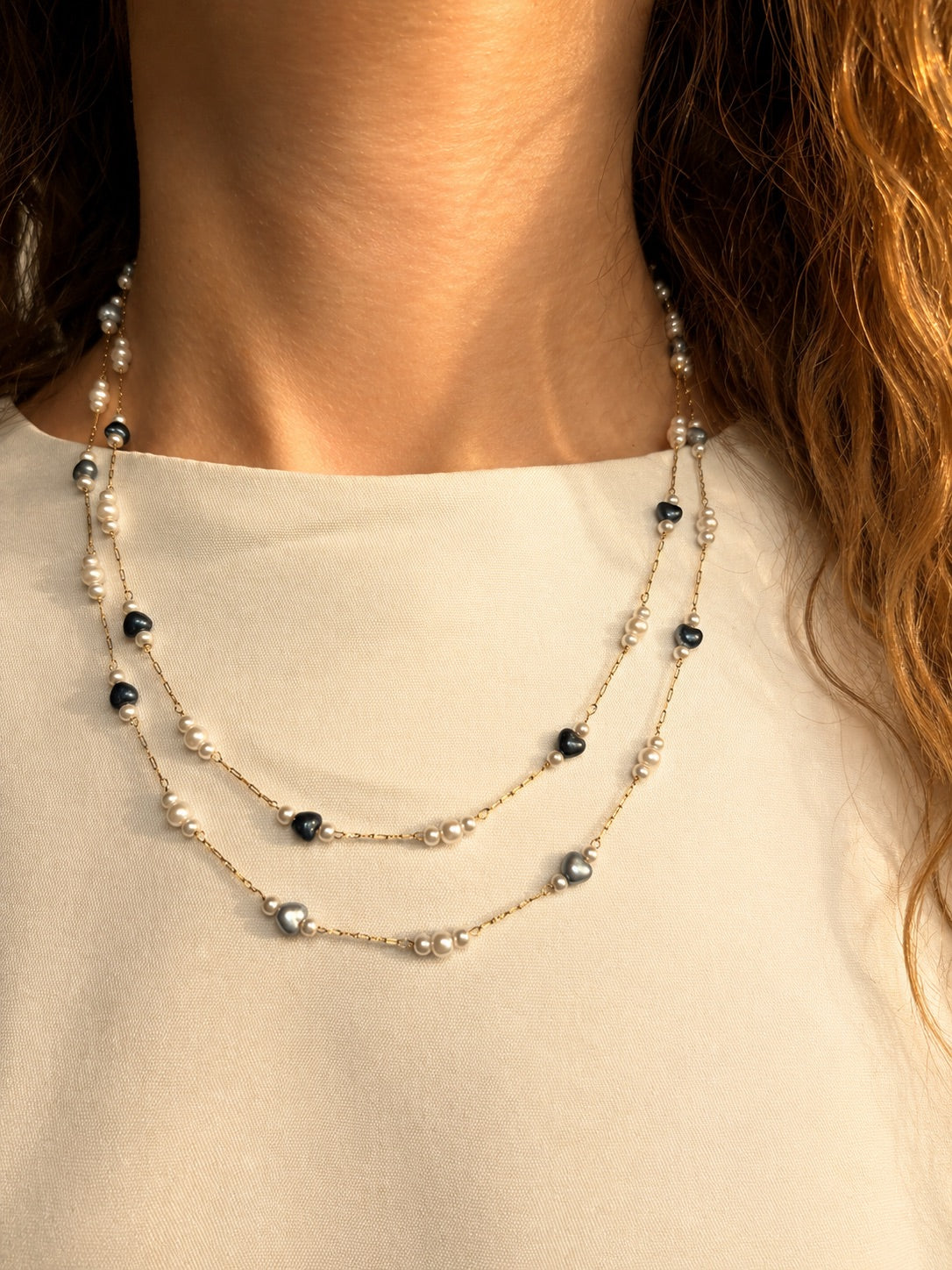 endless blue pearls necklace (stainless steel)