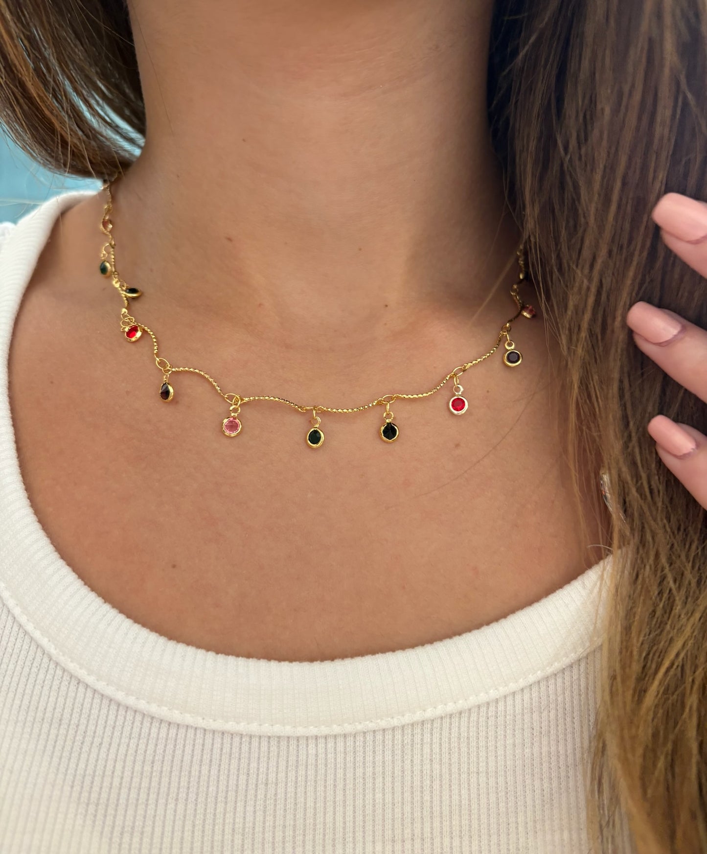 rainbow stone necklace- gold plated