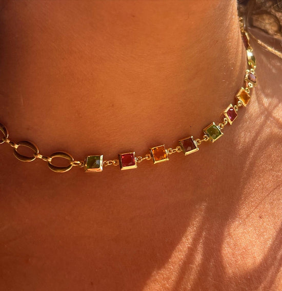 Rainbow Chained Gold Plated Necklace