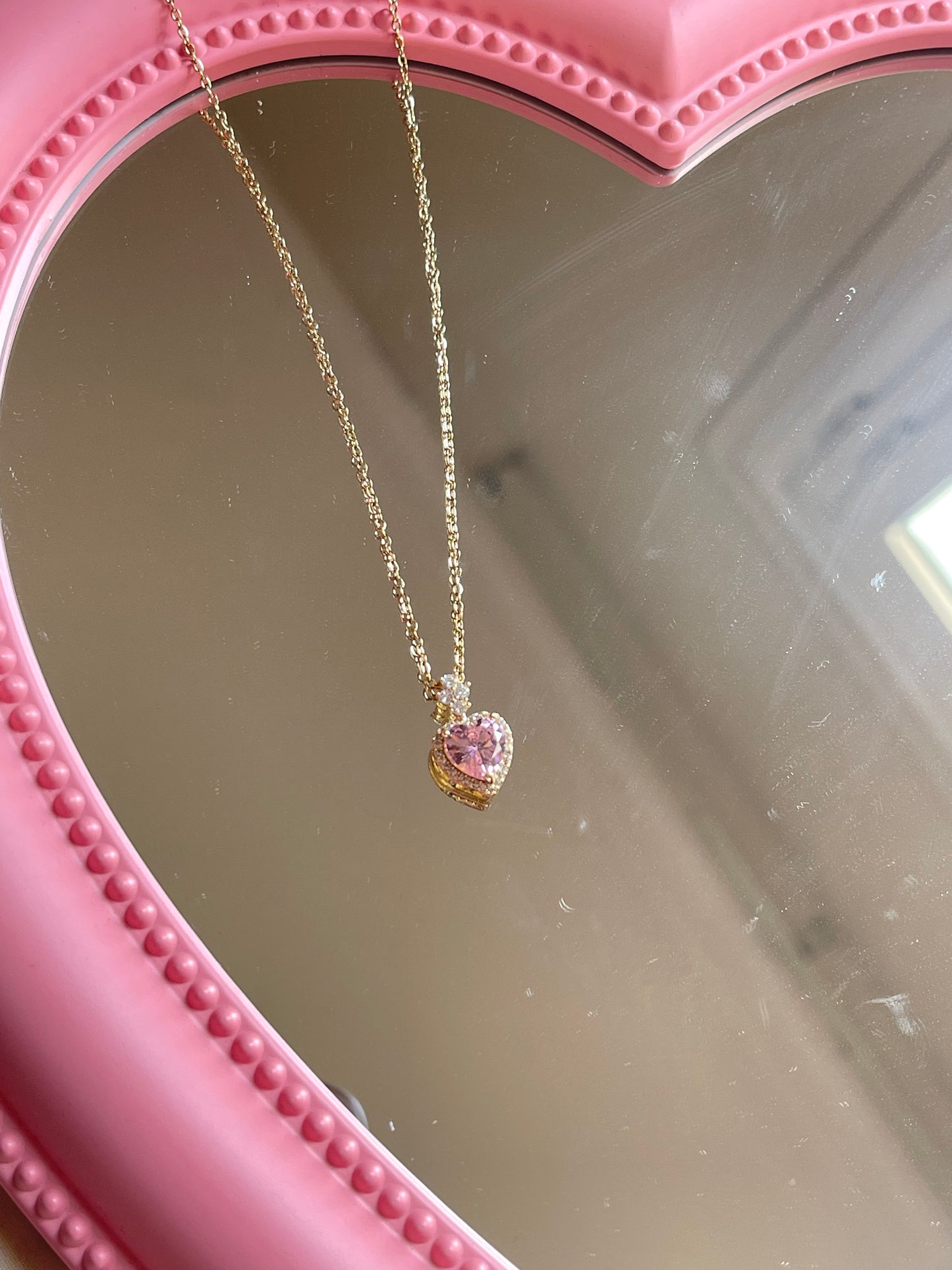 Crystal Pink Heart Necklace (Stainless Steel)