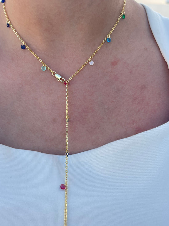 Mini Stones Drop Necklace (Gold Plated)