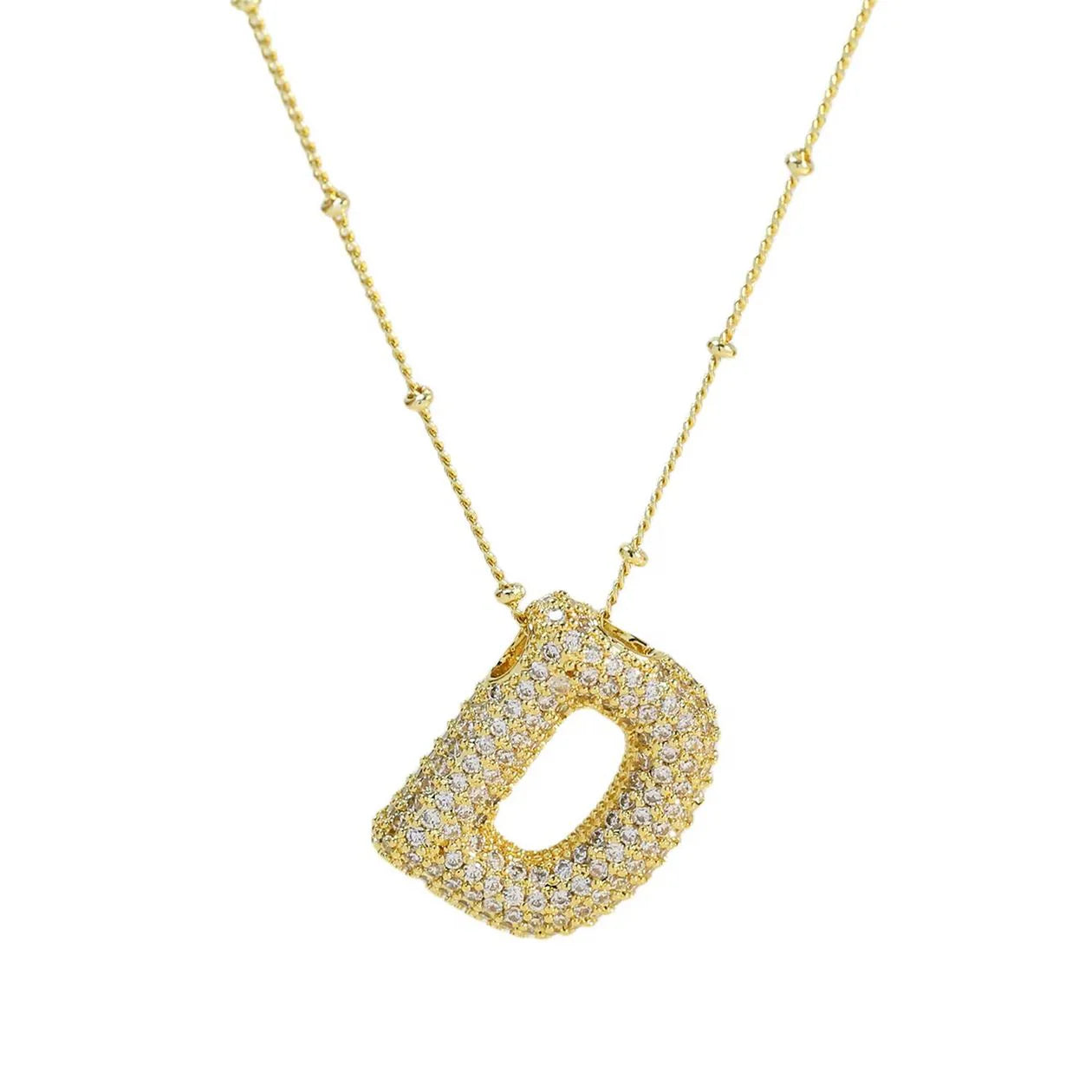 Sparkly Bubble Initial Letter Necklace (Gold Plated)