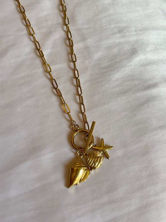 Seashell Starfish Charm Necklace (Stainless Steel)