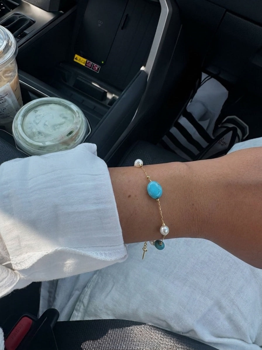 Blue Stones Pearl Bracelet (Stainless Steel)