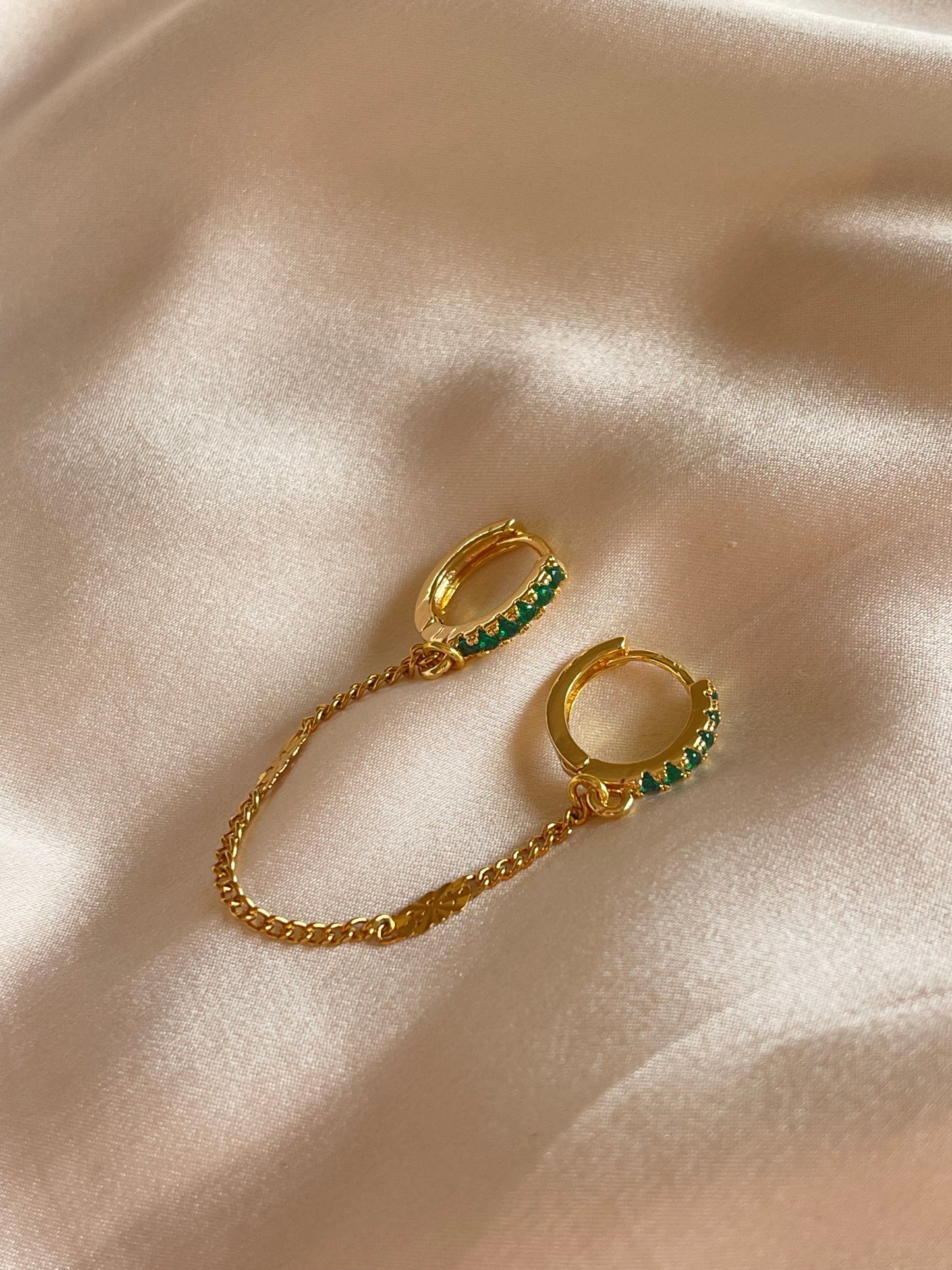 Emerald Green Connected Earrings (Gold Plated)
