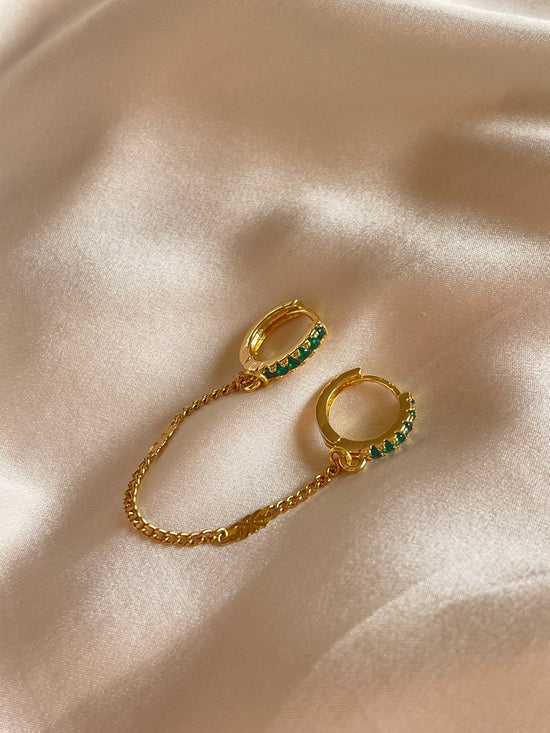 Emerald Green Connected Earrings (Gold Plated)
