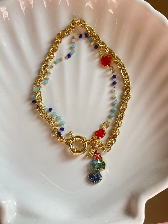 Layered Stones Seahorse Bracelet (Gold Plated)