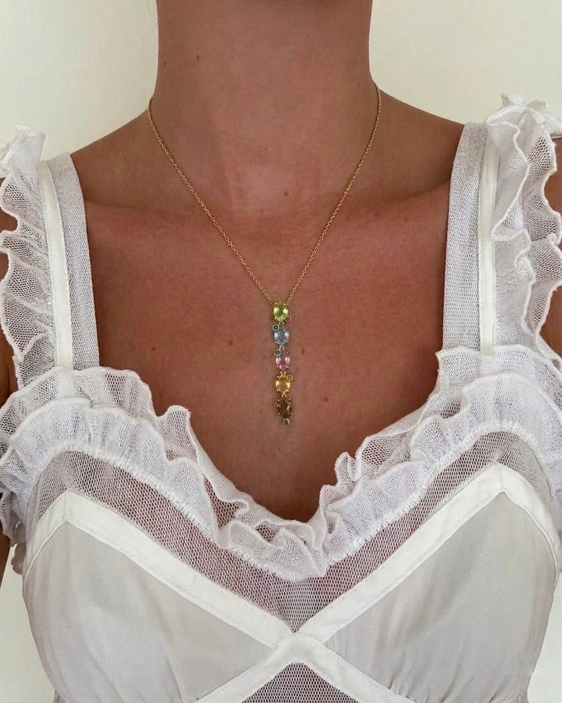 Colorful Stones Drop Necklace (Stainless Steel)