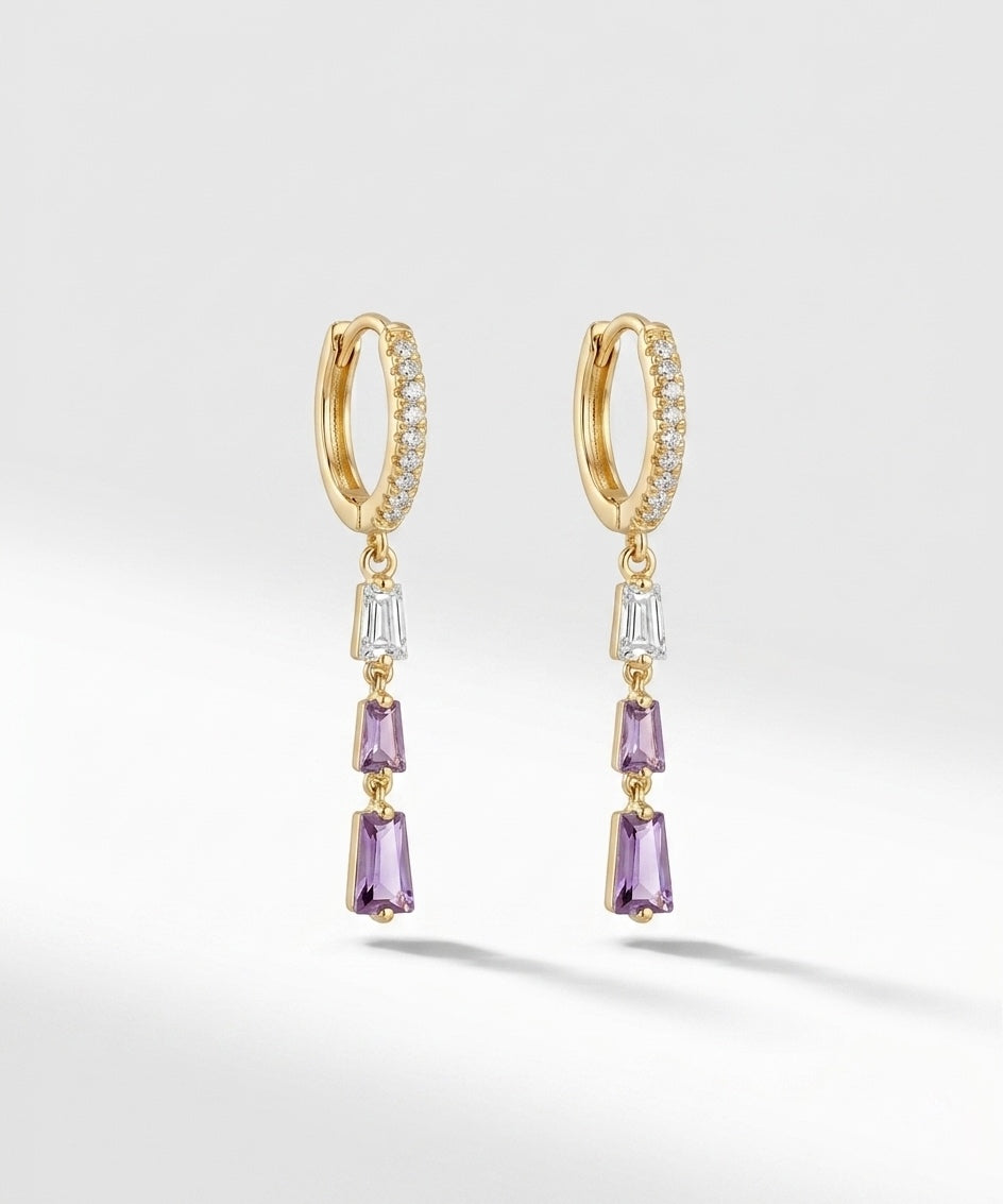 triple crystal hoop earrings 2.0(Gold Plated)