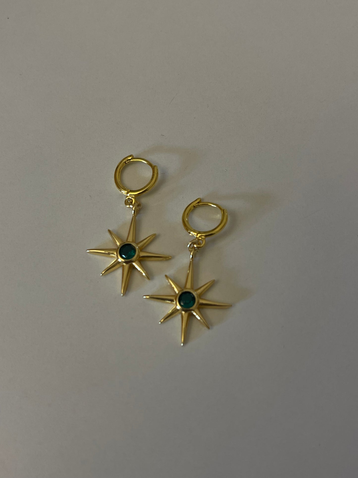 Emerald Star Dangle Hoops (Gold Plated)