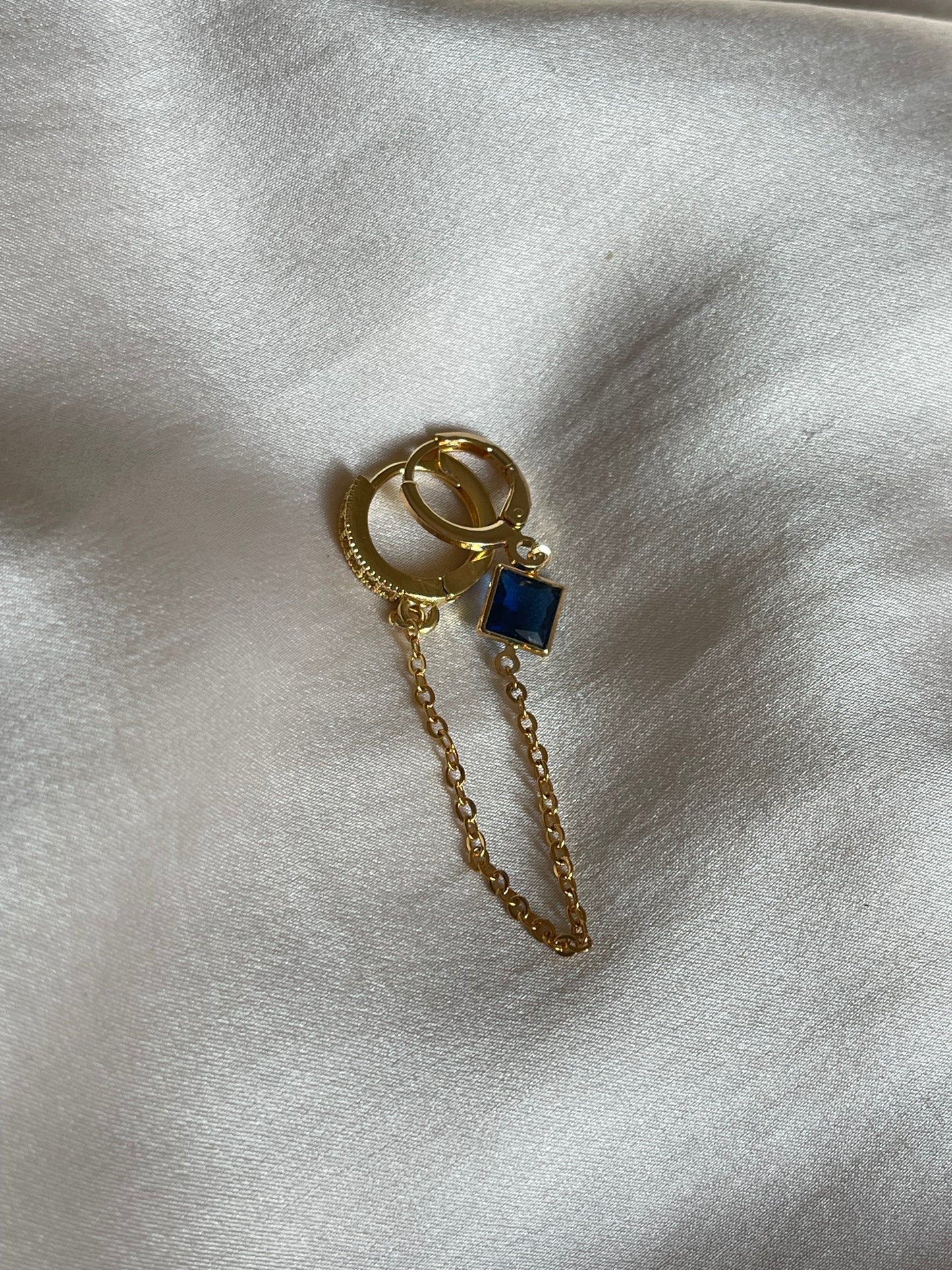 Navy Blue Connected Earrings (Gold Plated)