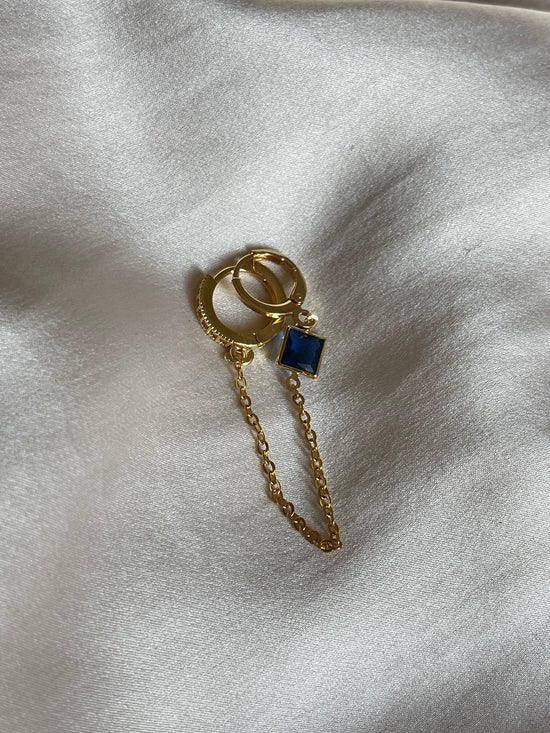 Navy Blue Connected Earrings (Gold Plated)