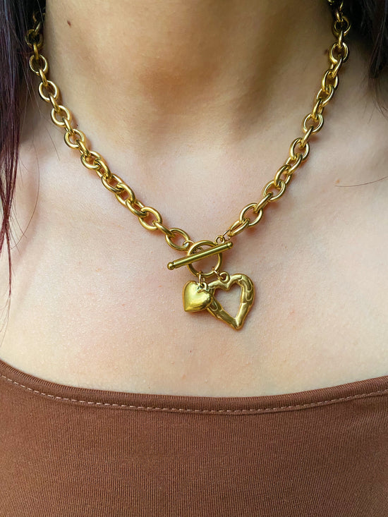 Chunky Charm Heart Necklace - Stainless Steel