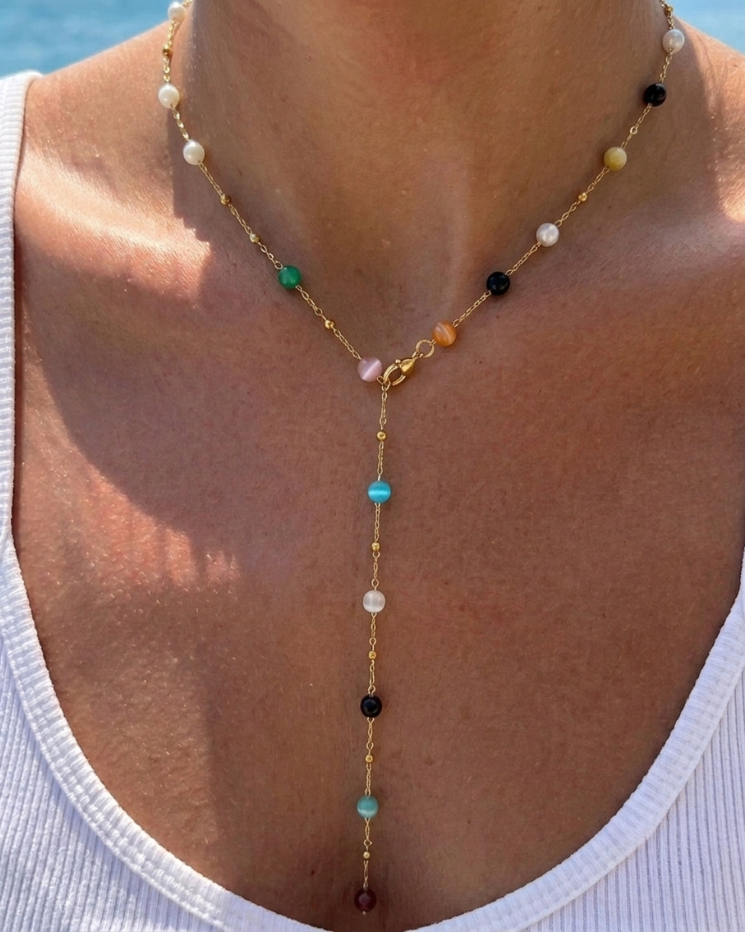 rainbow circles drop necklace-stainless steel