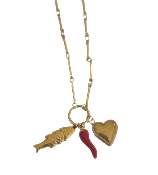 Red Chili Heart Necklace (Stainless Steel)