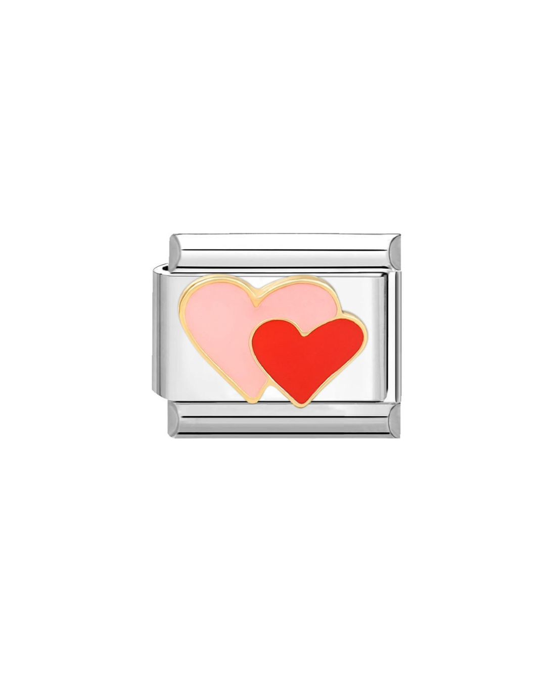 Double Pink Heart - Silver Italian Charm