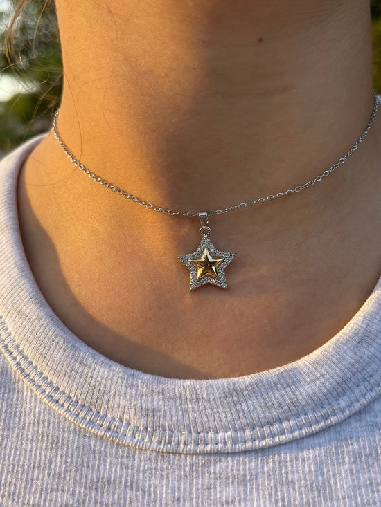 Mixed Crystal Star Necklace (Stainless Steel)