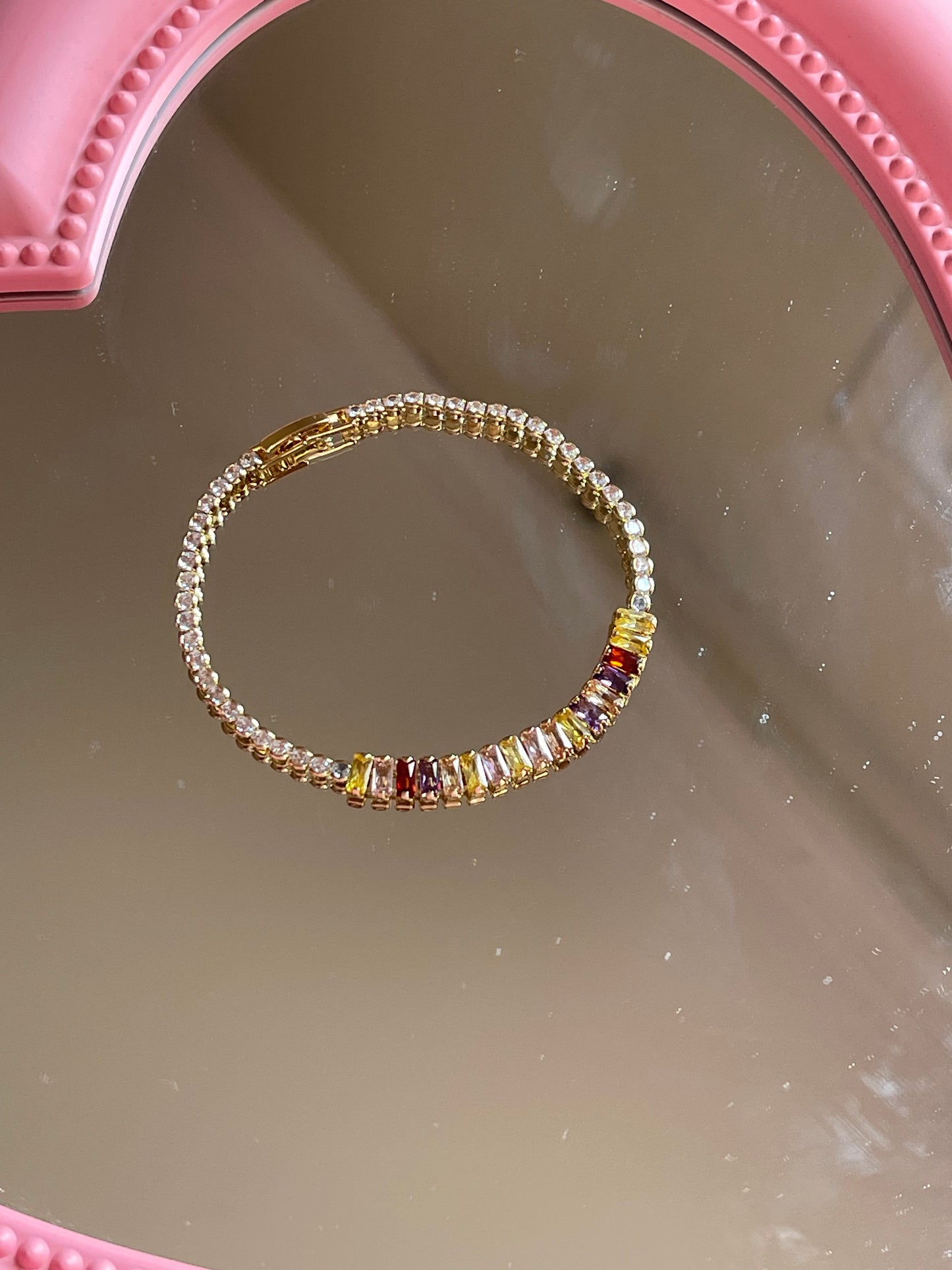 Rainbow Crystal Tennis Bracelet (Gold Plated)