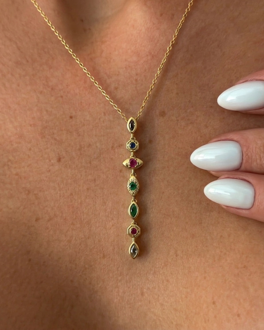 colorful stones drop necklace 2.0 (stainless steel)
