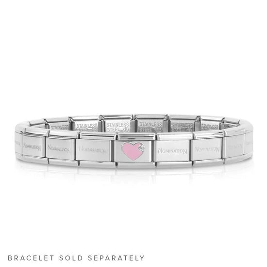 Crystal Pink Heart- Silver Italian Charm