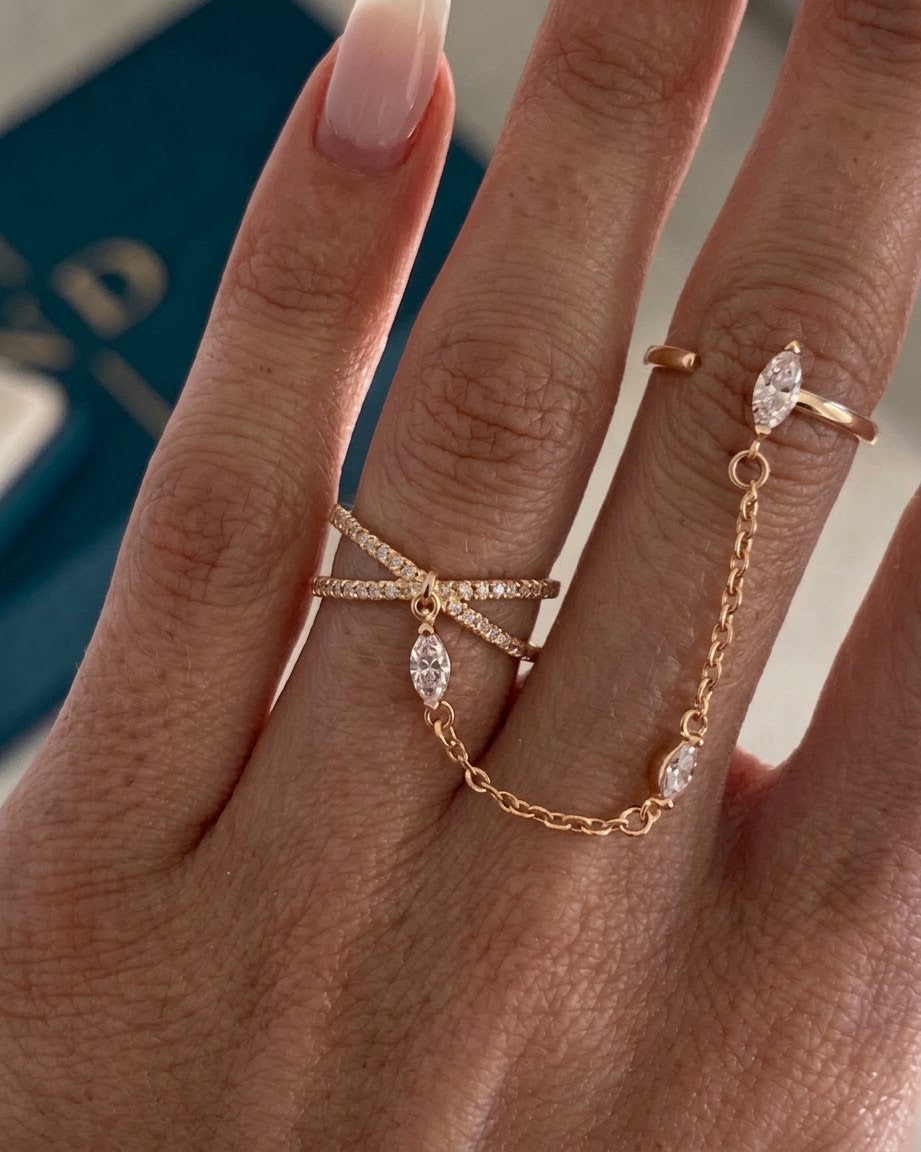 triple crystal connected ring (gold plated)