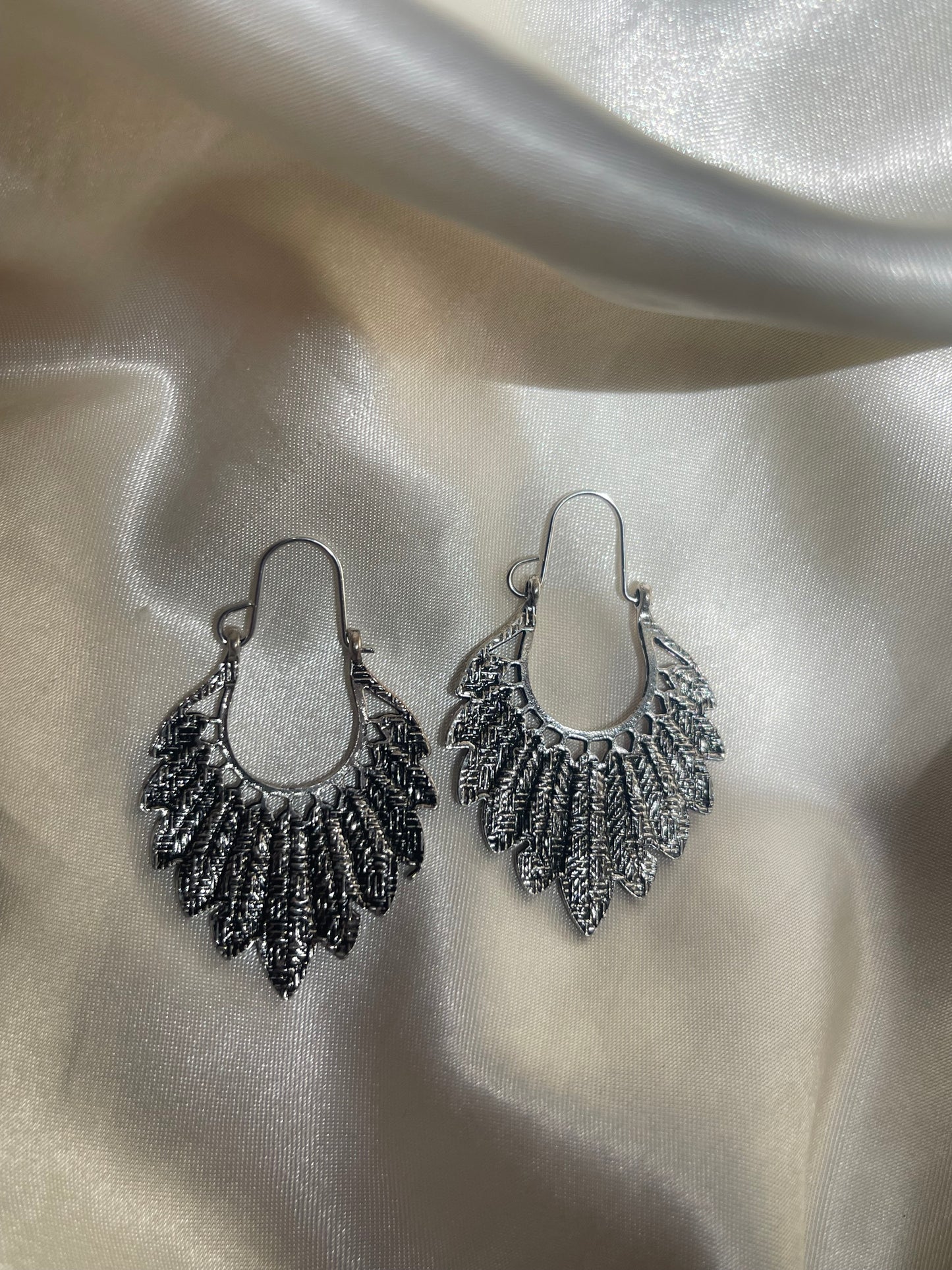 Silver Feathered Statement Earrings