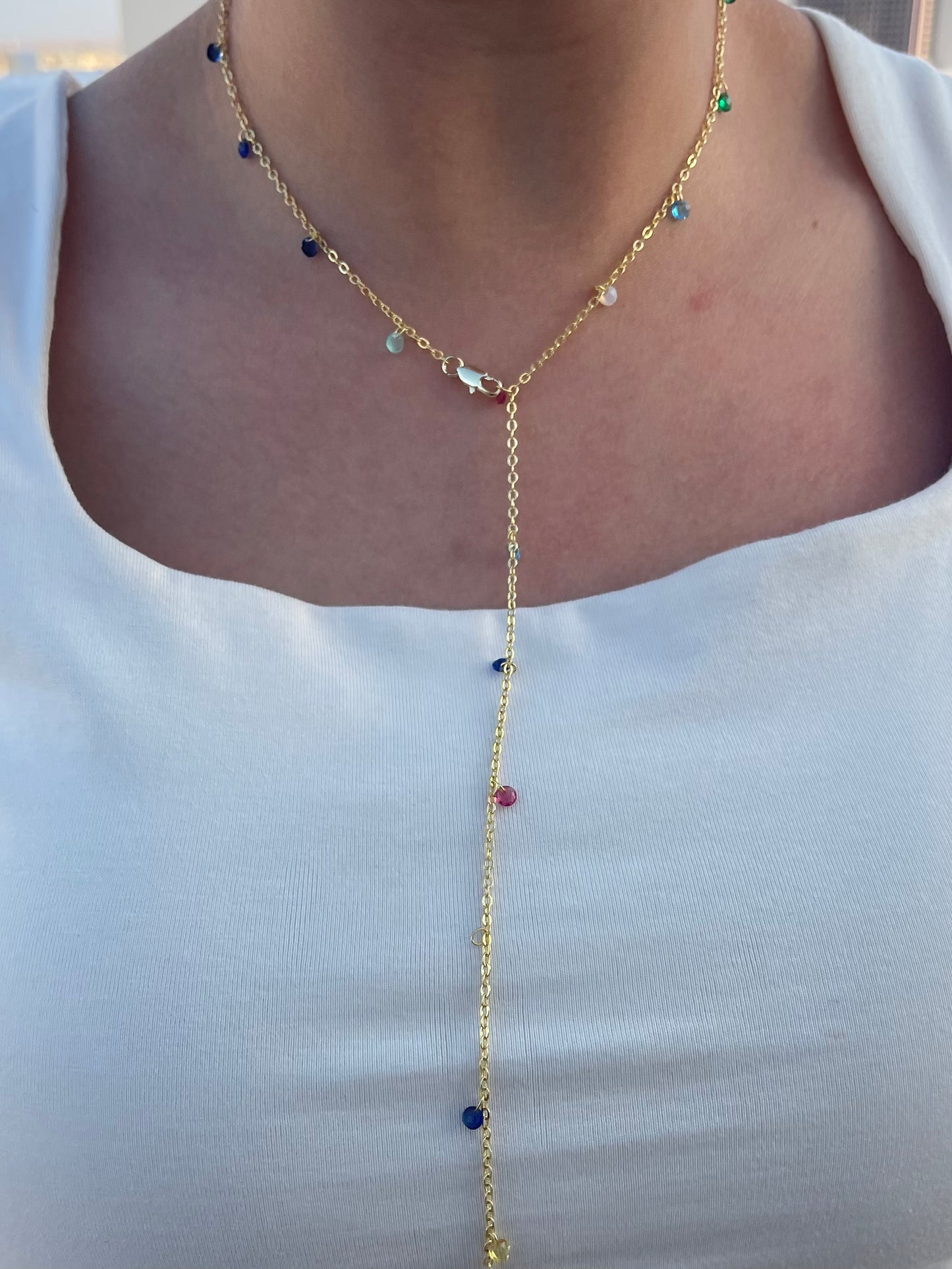Mini Stones Drop Necklace (Gold Plated)