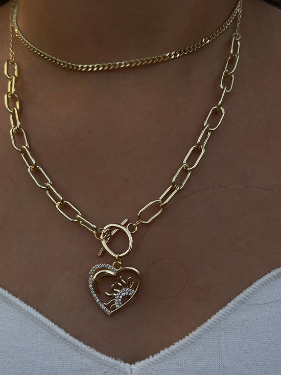 Heart Chain Layered Necklace (Stainless Steel)