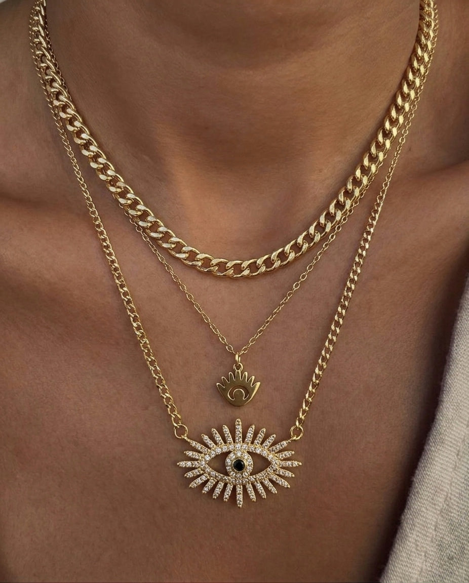 Evil Eye Triple Chain Necklace 2.0 (Gold Plated)