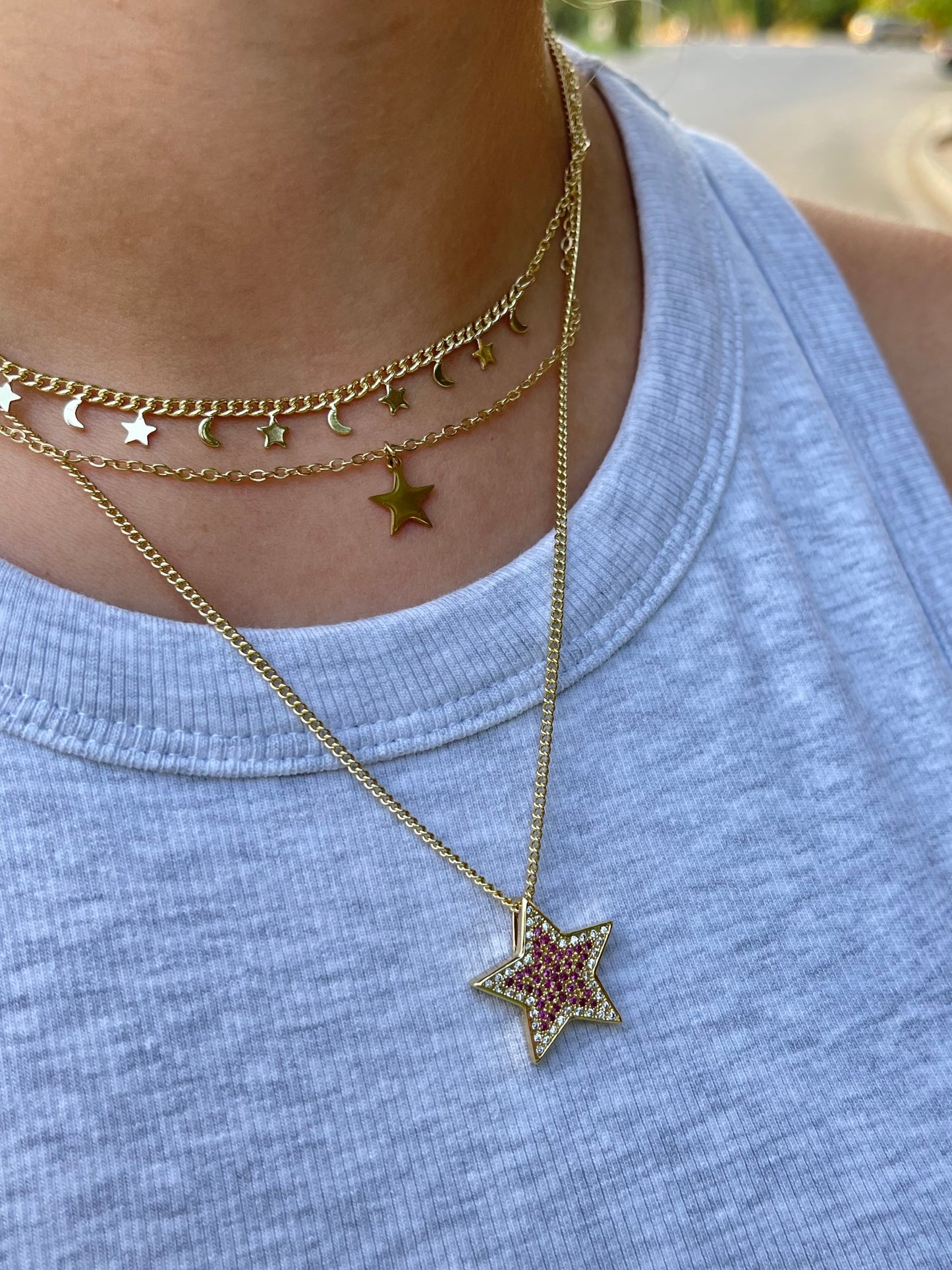 Triple Layered Star Necklace (Gold Plated)
