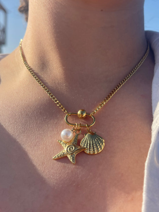 Starfish Pearl Charm Necklace (Stainless Steel)