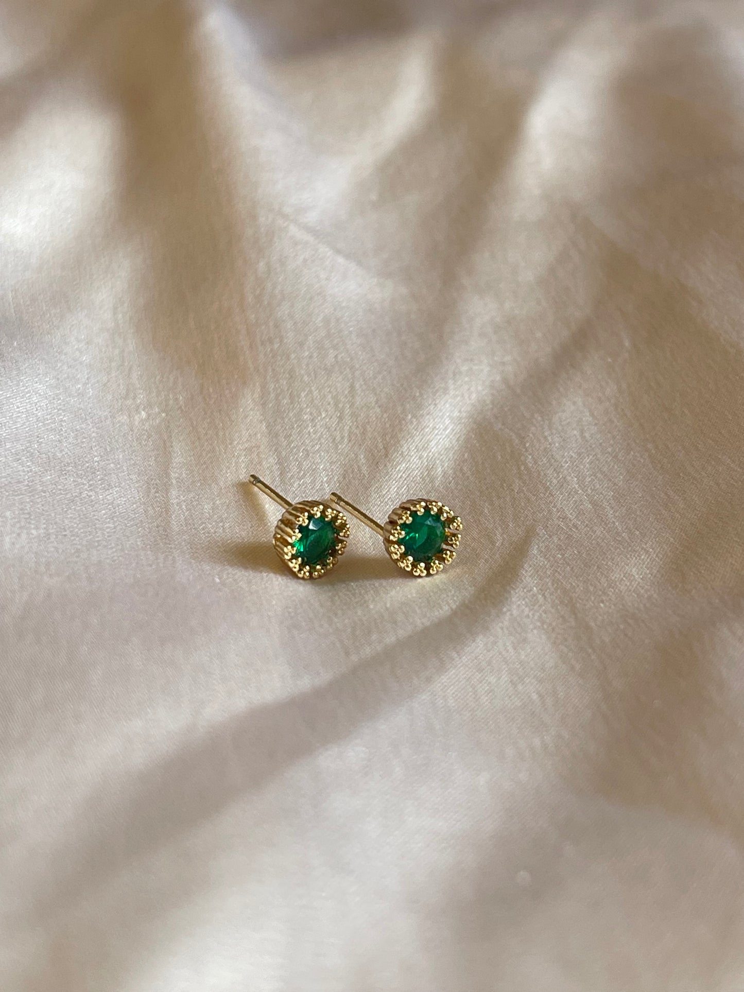 Emerald Green Stud Earrings (Gold Plated)