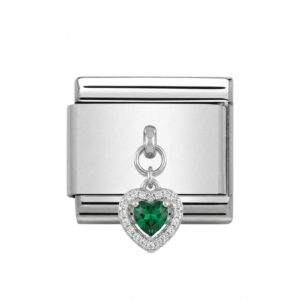Emerald Heart - Silver Italian Charm