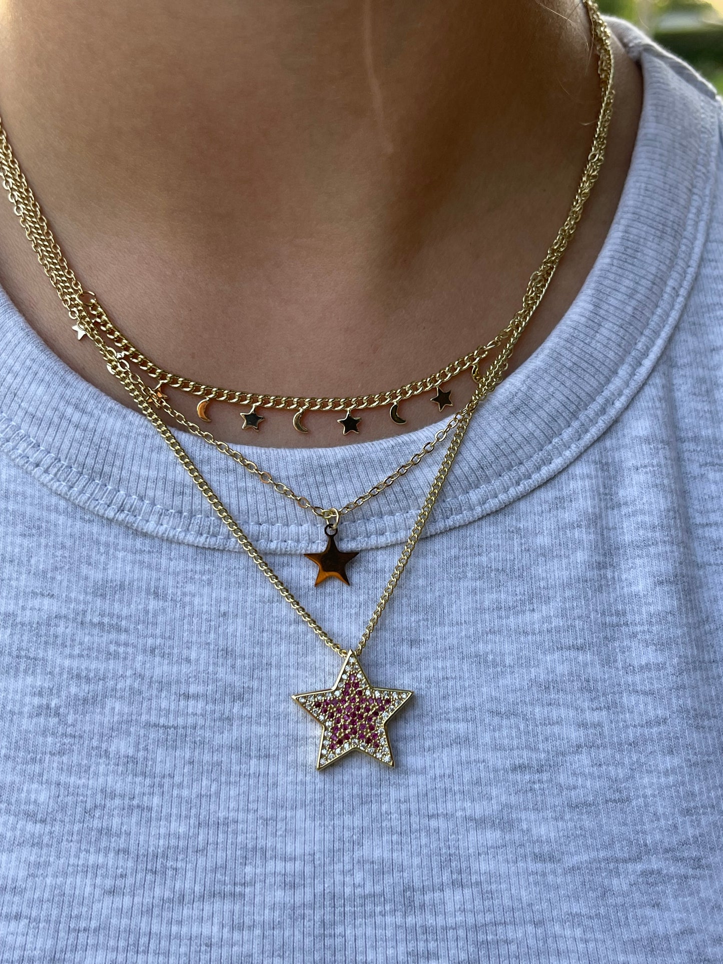 Triple Layered Star Necklace (Gold Plated)