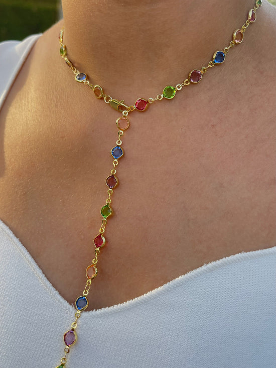 Rainbow Stones Drop Necklace 2.0 (Gold Plated)