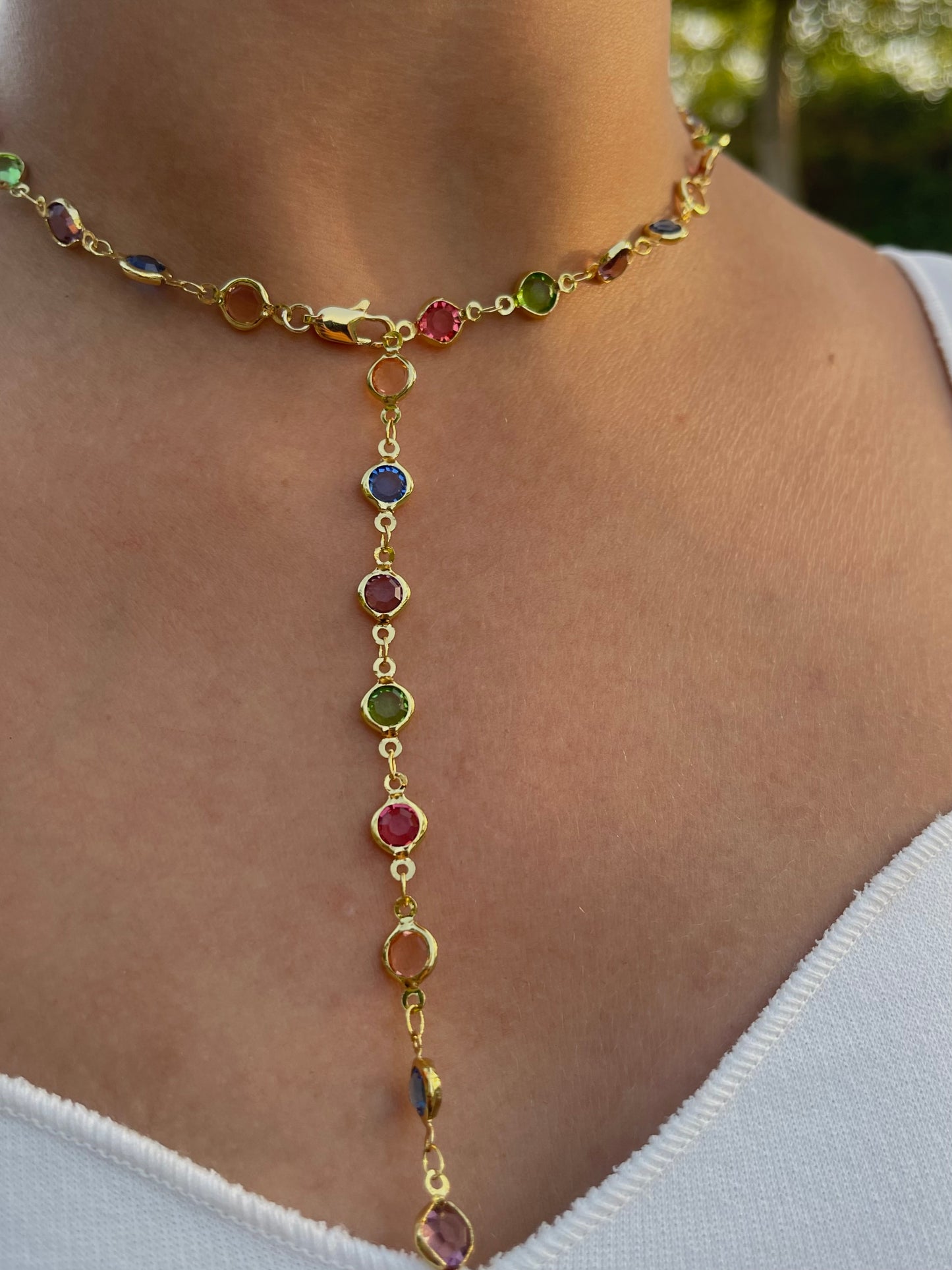 Rainbow Stones Drop Necklace 2.0 (Gold Plated)