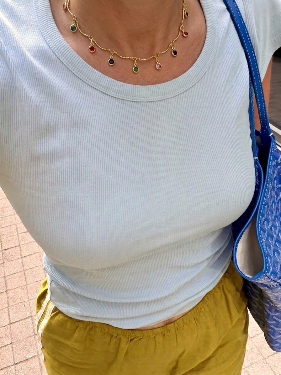 rainbow stone necklace- gold plated