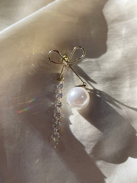Crystal Bow-Pearl Earrings